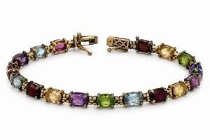 925 Sterling Silver Garnet Citrine Peridot Topaz Amethyst Bracelet Size 7.5